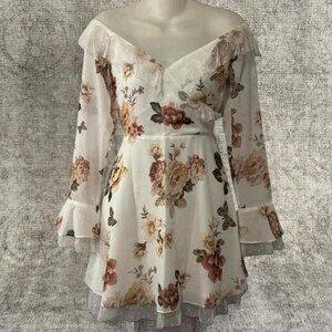 Majorelle White Floral Ruffle Mini Dress Medium